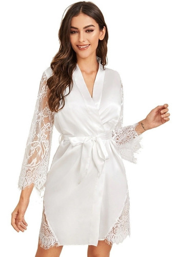 Roupão Robe Hobby Kimono Cetim Lingerie Feminina Noiva