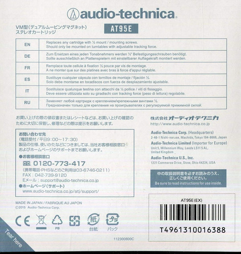 Audio Technica At95e Fonógrafo Monte 1/2 Cartucho