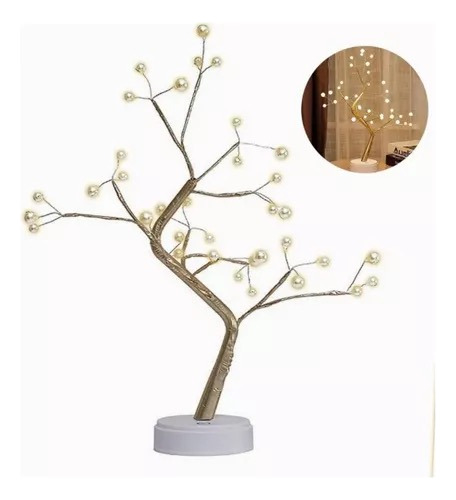 Lampara De Mesa Decorativa Arbol Luces Led Perla Bonsai