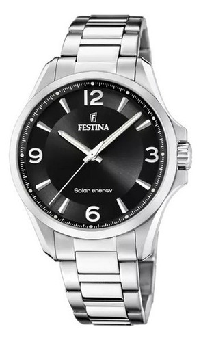 Reloj Festina Solar Energy F20656/4 Agente Oficial Color De La Malla Plateado Color Del Bisel Plateado Color Del Fondo Negro