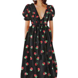 Ropa Retro Para Mujer, Vestido De Malla De Fresa Sweet Dress