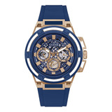 Guess Us Men's Blue And Rose Gold-tone Multifunction Watch,