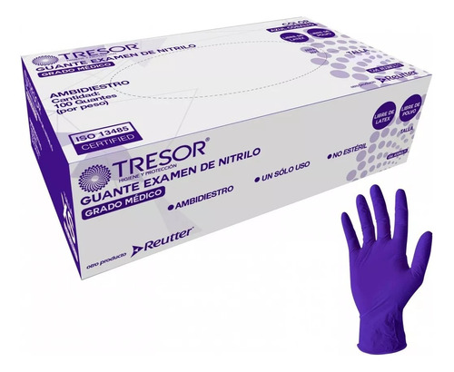 Guantes Tresor De Nitrilo Azul Cobalto S/polvo Caja 100 Unid