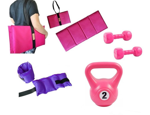 Kit Rosa Colchoneta Mancuernas Rusa Tobillera 2kg Servicegym