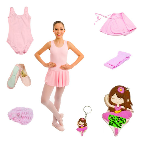 Kit Collant Regata Completo Ballet Infantil Balé 5 Peças 