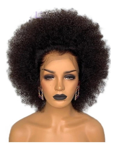 Peruca Wig Lace Cabelo Humano Cachos Afro 35cm 