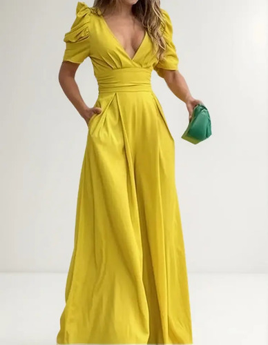 Mono Con Palazzo Largo De Fiesta Slim Fit De Alta Cintura
