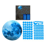 Super Lua 30cm + 108 Estrelas Azul Adesivo Brilham No Escuro