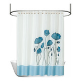 Cortinas De Baño Tela Teflón Bordadas Flower Blue