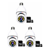 3 Câmeras Segurança Lampada Yoosee Full Hd Espia Sensor 64gb