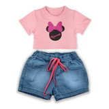 Kit2 Conjuntos Infantil Feminino Cropped + Short Com Cadarço