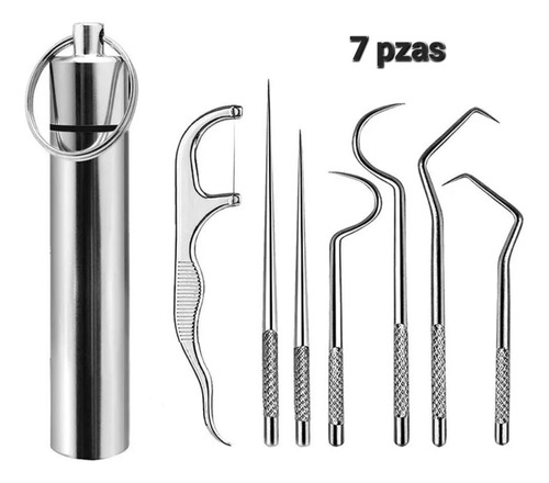 Set Palillo De Dientes Acero In. Limpieza Bucal Portátil 7pz