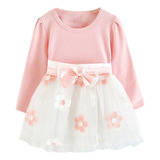 Niños Niñas Manga Larga Vestidos Tul Patchwork Flower B [u]