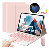 Funda Con Teclado Mouse+ Lapiz Para Galaxy Tab A8 10.5 Rosa