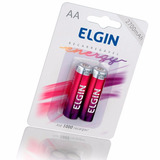 Pilha Recarregável Elgin 2700mah Com 2 Pilhas Aa Profissiona