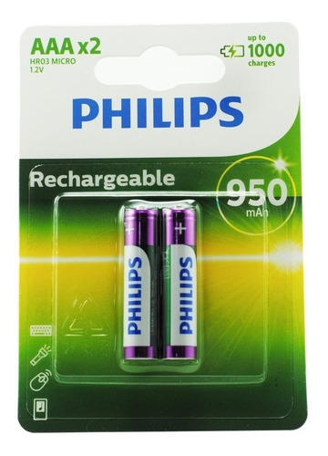 Pilas Recargables Philips Aaa 1000 Mah Blister X2