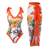 Bikini Ajustado Con Estampado Retro A La Moda Para Mujer F,