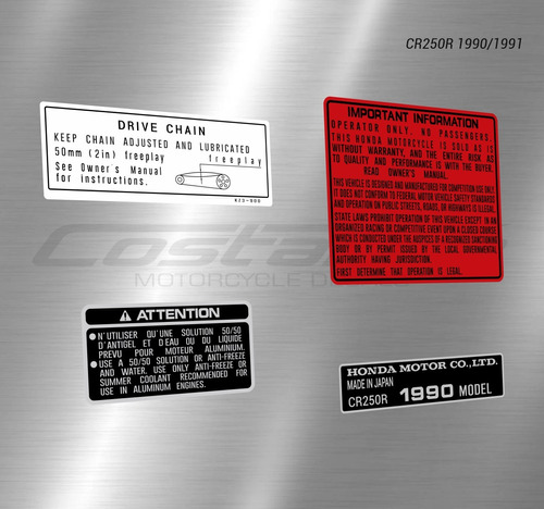 Calcos Honda Cr 250 R. Advertencias Información. Varios Años