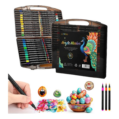 Plumones Marcadores Acrílicos de Punta Pincel - Acrylic Markers No Tóxicos para Niños y Adultos con Estuche de PVC | Para Dibujar en Lienzo, Papel, Vidrio y Madera (Negro，80PCS) | MercadoLibre