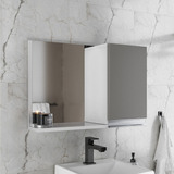 Espelho Banheiro - Espelheira Com Armário 60cm Moldura Branco_cinza