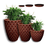 Jogo 3 Vasos Luxo Diamante 3d Plantas Casa Jardim 3 Tamanhos