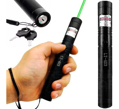 Super Caneta Laser Pointer Verde Recarregavel Com Chaves