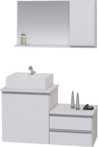 Kit Gabinete Banheiro - Armário+cuba+espelheira Cross 80cm Cor Do Móvel Branco Inteiro