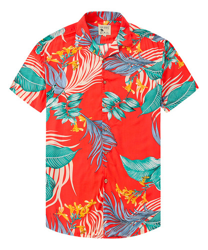 Camisa De Manga Corta Estampada, Camisa Casual De Playa Para