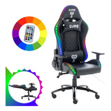 Cadeira Gamer Giratória Reclinável Led Rgb Couro Sintético