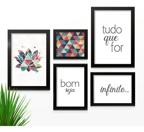 Kit 5 Quadros Decorativo C/ Moldura Abstrato Seja Infinito