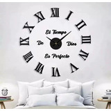 Reloj De Pared Negro + Frase En Vinilo Color Negro