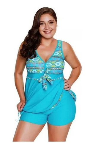 Traje De Baño Para Gorditas Curvy Blusón Falda Y Short