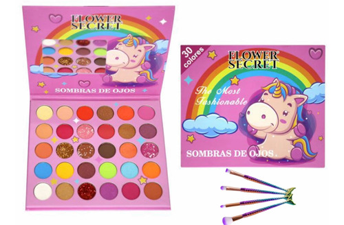 Paleta De Sombras Unicornio 30 Colores+set De Brochas Sirena