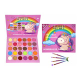 Paleta De Sombras Unicornio 30 Colores+set De Brochas Sirena