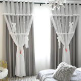 Cortinas Opacas Estrellas Encaje Niños Bebés Gris 132 X 160