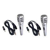 2 Microfone Profissional Dinâmico Com Fio P/ Karaoke Cabo 3m Cor Prateado