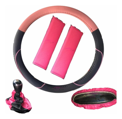 Cubre Volante Rosa + Set De Accesorios Para Auto De Mujer