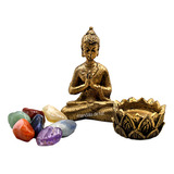 Kit Boas Energias Estátua Buda + Castiçal + Pedras Chakras