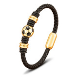 Pulsera Diseño Pelota Balón Cuero Y Acero Inoxidable Regalo