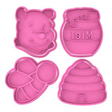 Pack X4 Cortante Y Sello Winnie The Pooh Miel Abeja Panal