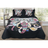 Cubrecama Quilt Estampado Verano King Diseño Elefante Hindu