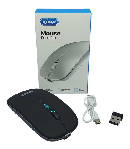 Mouse Recarregável Knup Portátil Wireless Com Led