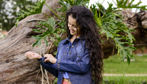 Jaqueta Jeans De Luxo Com Bordado Artesanal