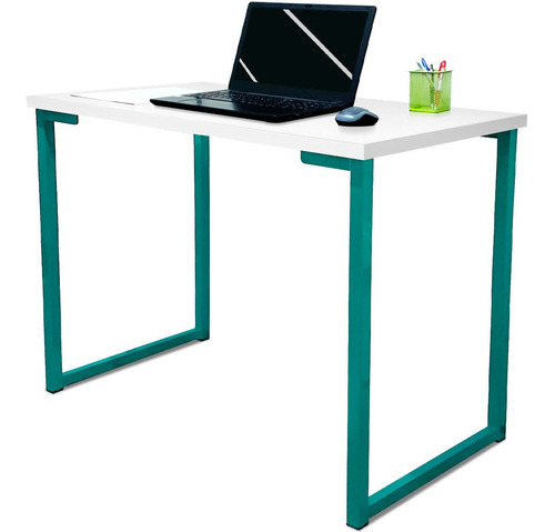 Mesa Para Escritório Industrial Mdf 120cm Ny Verde E Branca