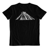 Polera Negra Algodon - Dtf - Chichen Itza Maravilla Mexicana