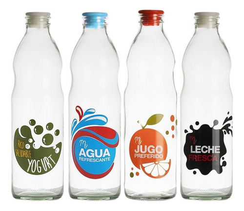 Botella De Vidrio Para Agua Leche Jugo Etc Diseño Flores 1 L