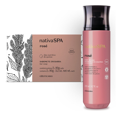 Combo Nativa Spa Rosé: Body Splash 200ml + Sabonete Em Barra