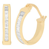 Aretes Arracadas Oro Sólido 10k Mujer 14mm Baguette 1.6gr