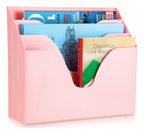 Organizador Porta Documentos Triplo Office Rosa Pastel