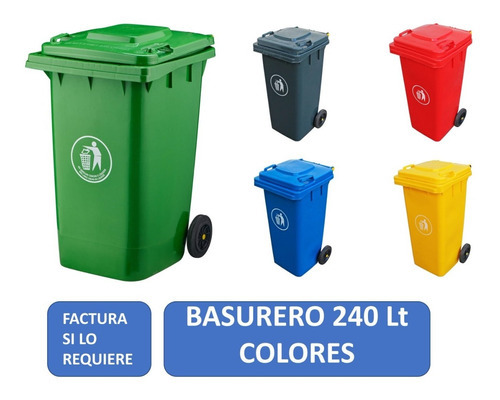 Basurero Contenedor De Basura 240 Litros Con Ruedas, Colores Color Verde